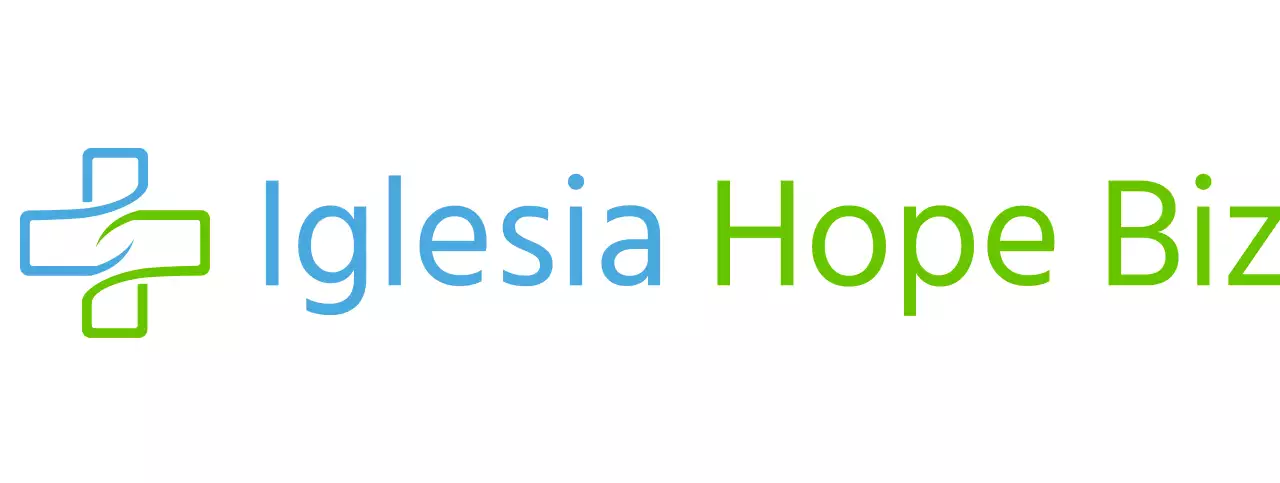 Logotipo de iglesia con una sencilla ilustración de una cruz en azul y verde