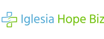 Logotipo de iglesia con una sencilla ilustración de una cruz en azul y verde