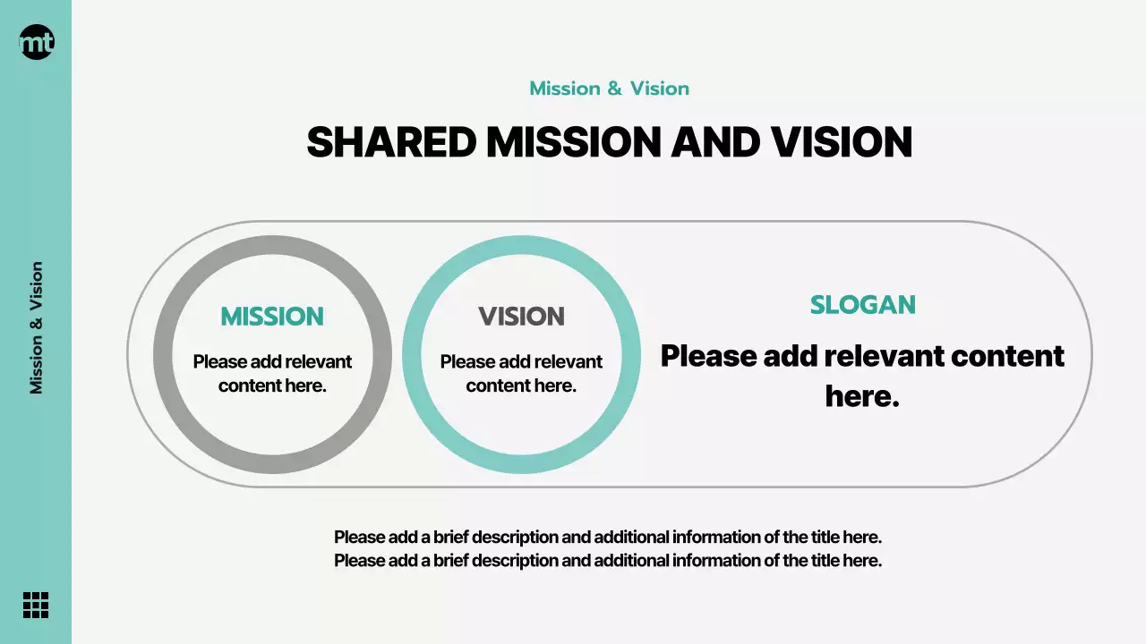 Mint and gray modern corporate collateral, company vision statement, celebration, presentation theme