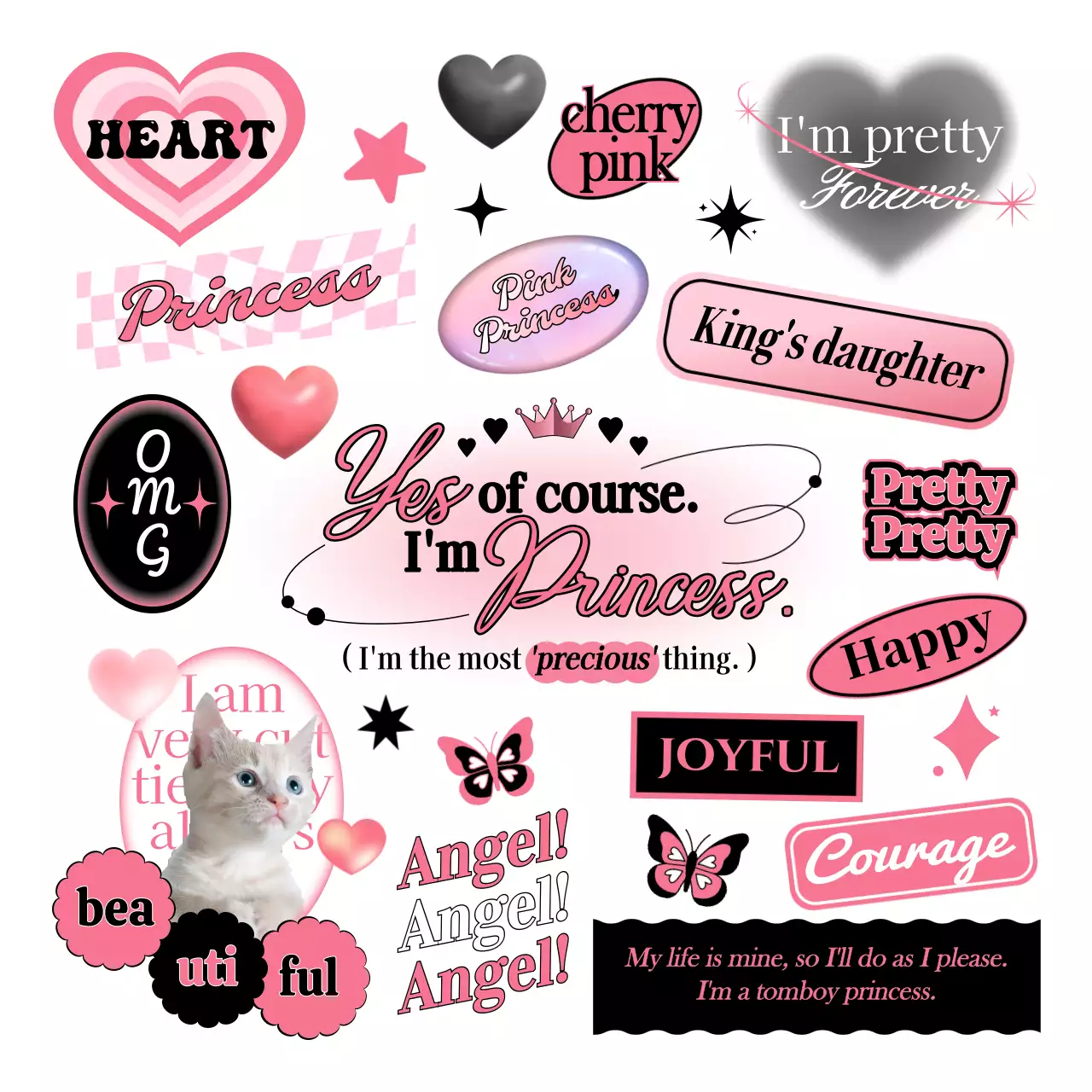 Desain teks dengan elemen konsep remaja dalam warna hitam dan merah muda