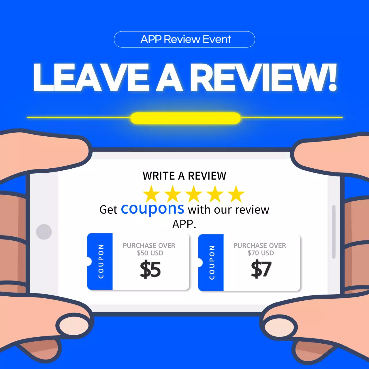 Blue Modern Review Promotion Social Media Post