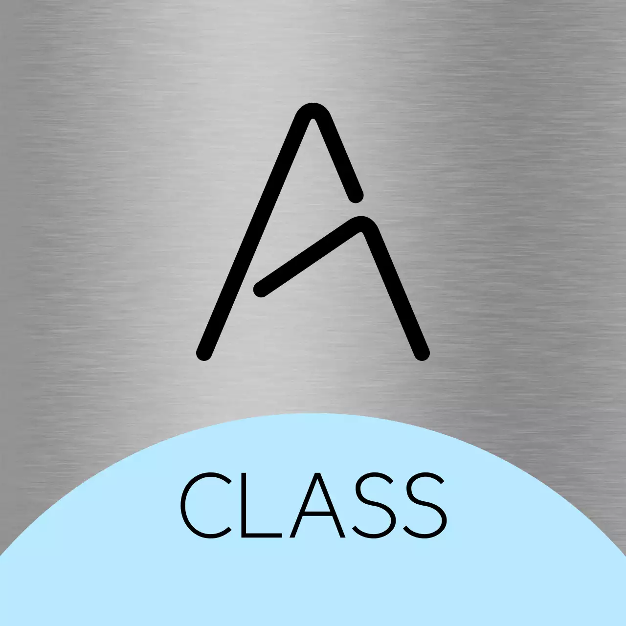 A placeholder sign with light purple-pink shapes and black school class names.