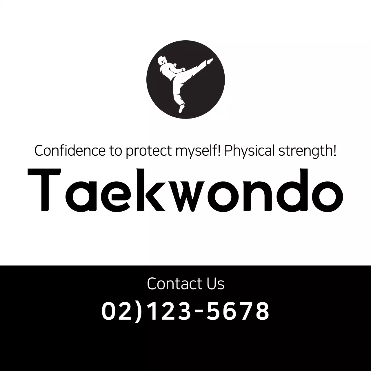 Banner promocional de taekwondo minimalista preto