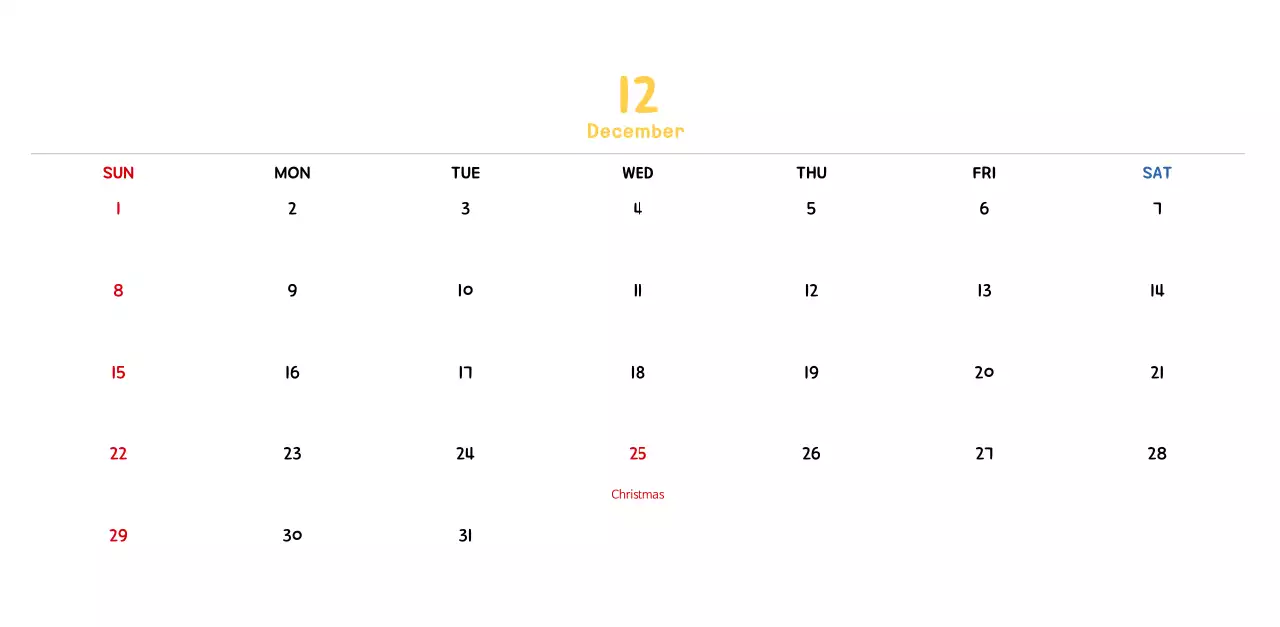 New Year's calendar with cute line illustrations