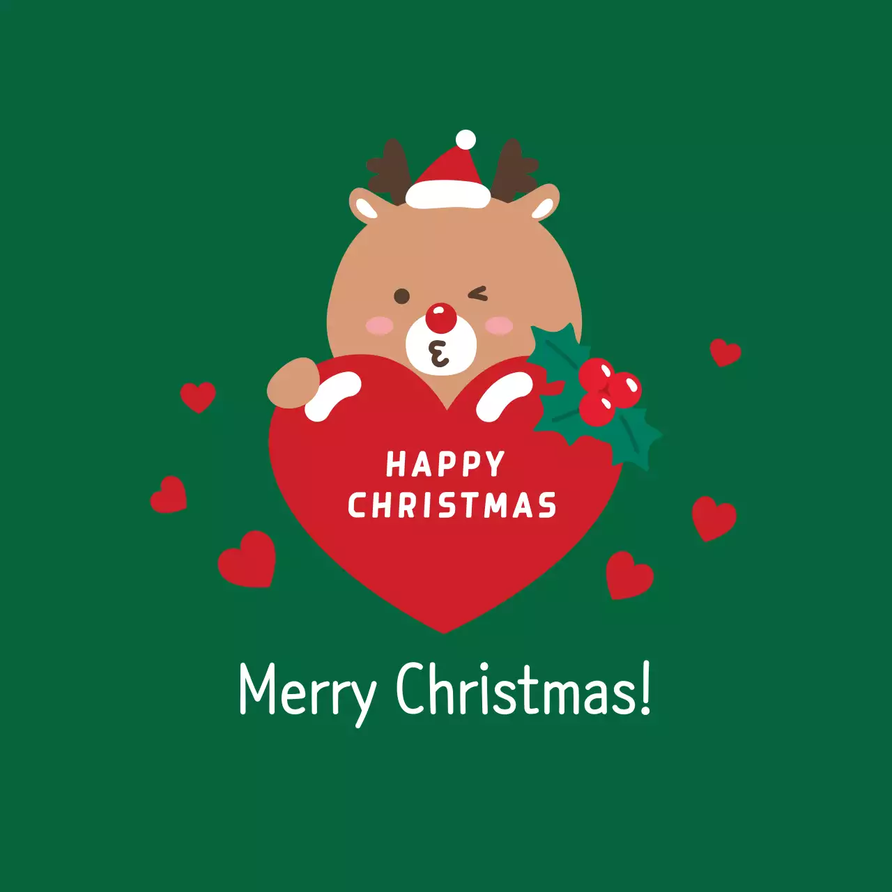 Red green cute illustration Christmas greeting label