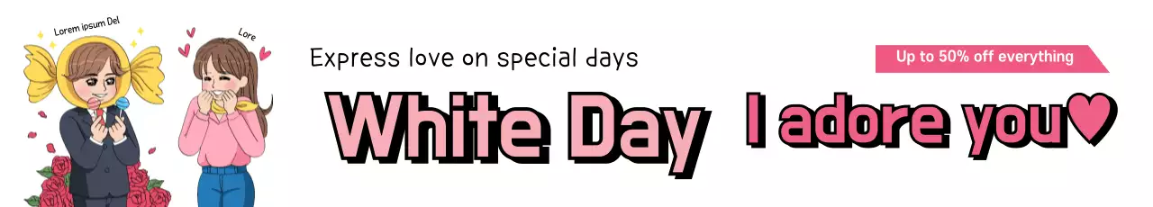 Banner de promoção de amor de animação branca