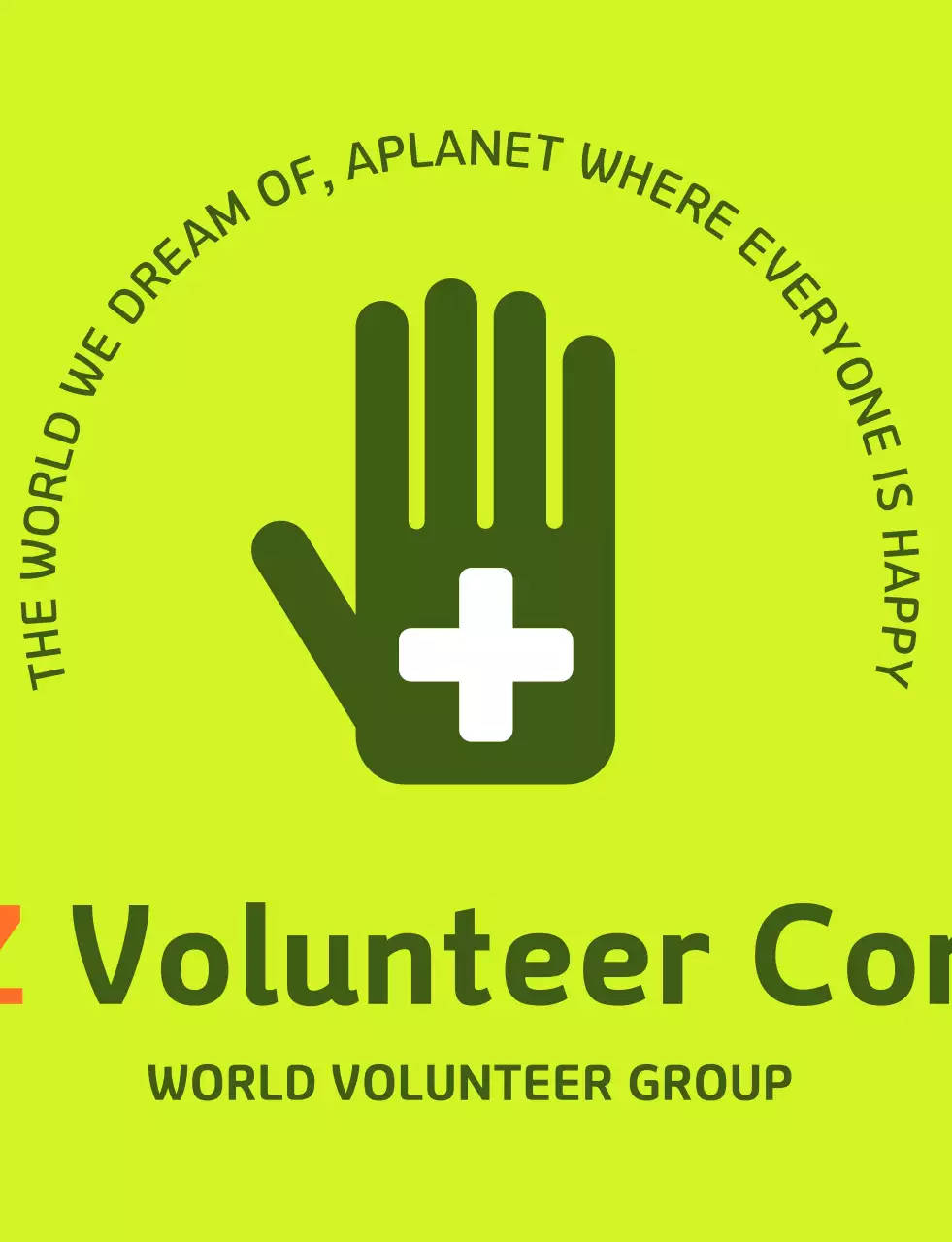 An overseas volunteer organization vest with a simple green-orange logo