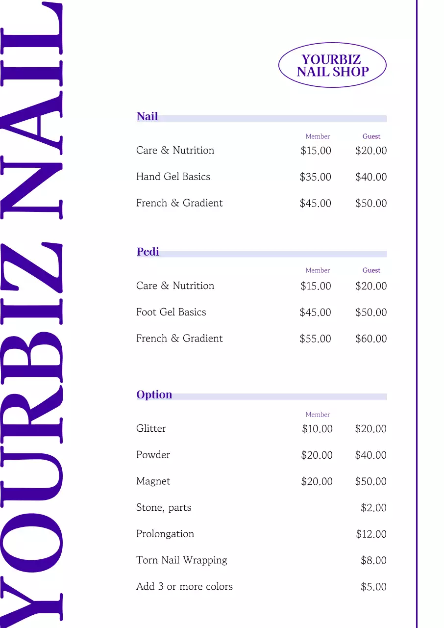 Purple Modern Nail Menu Poster