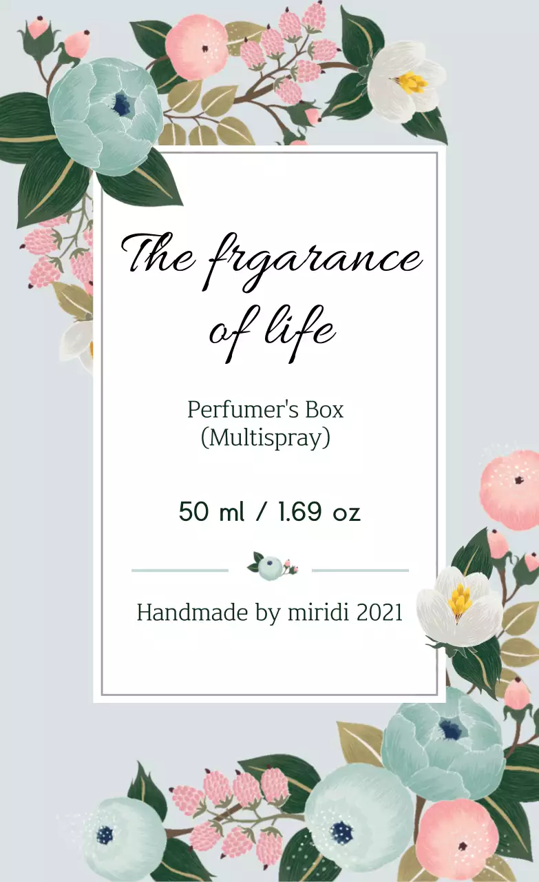 Label parfum vintage dengan ilustrasi biru