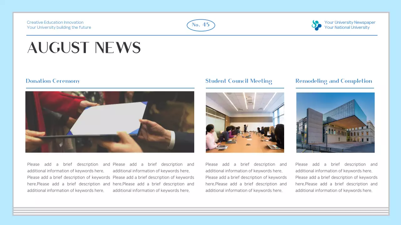 Blue Professional University Newsletter Presentation