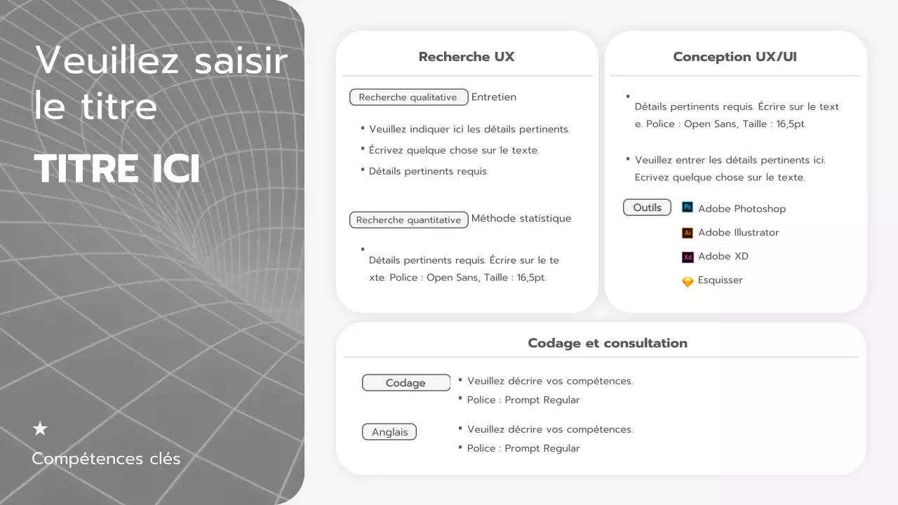 Portefeuille de planification épuré avec un motif noir et blanc en blanc et gris