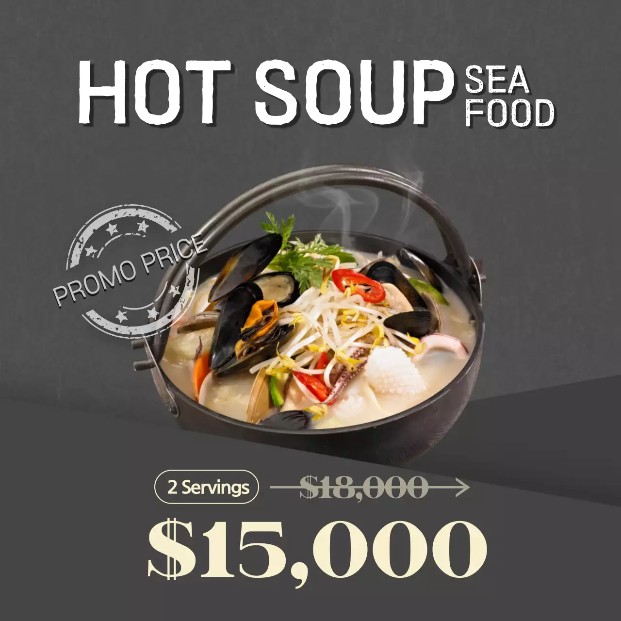 Grey Modern Seafood Promotion Social Media Post