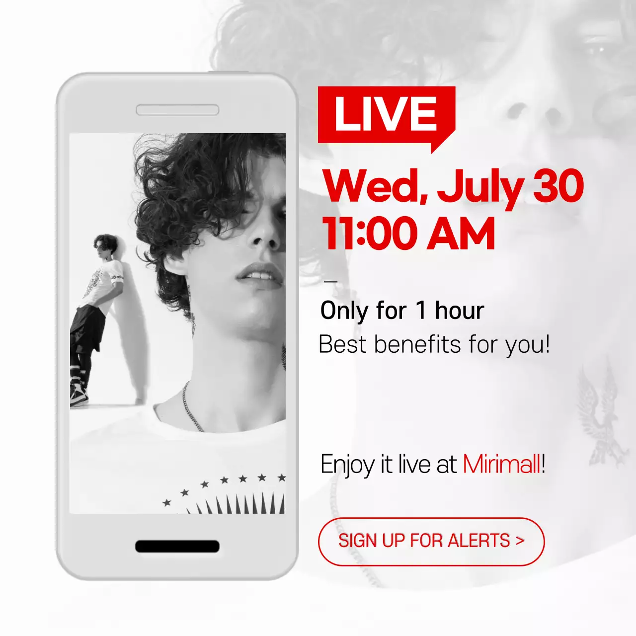 Simple Red Live Broadcast Announcement Preview Mall Only 1 Hour Crazy Deals Fashion Men's Clothing