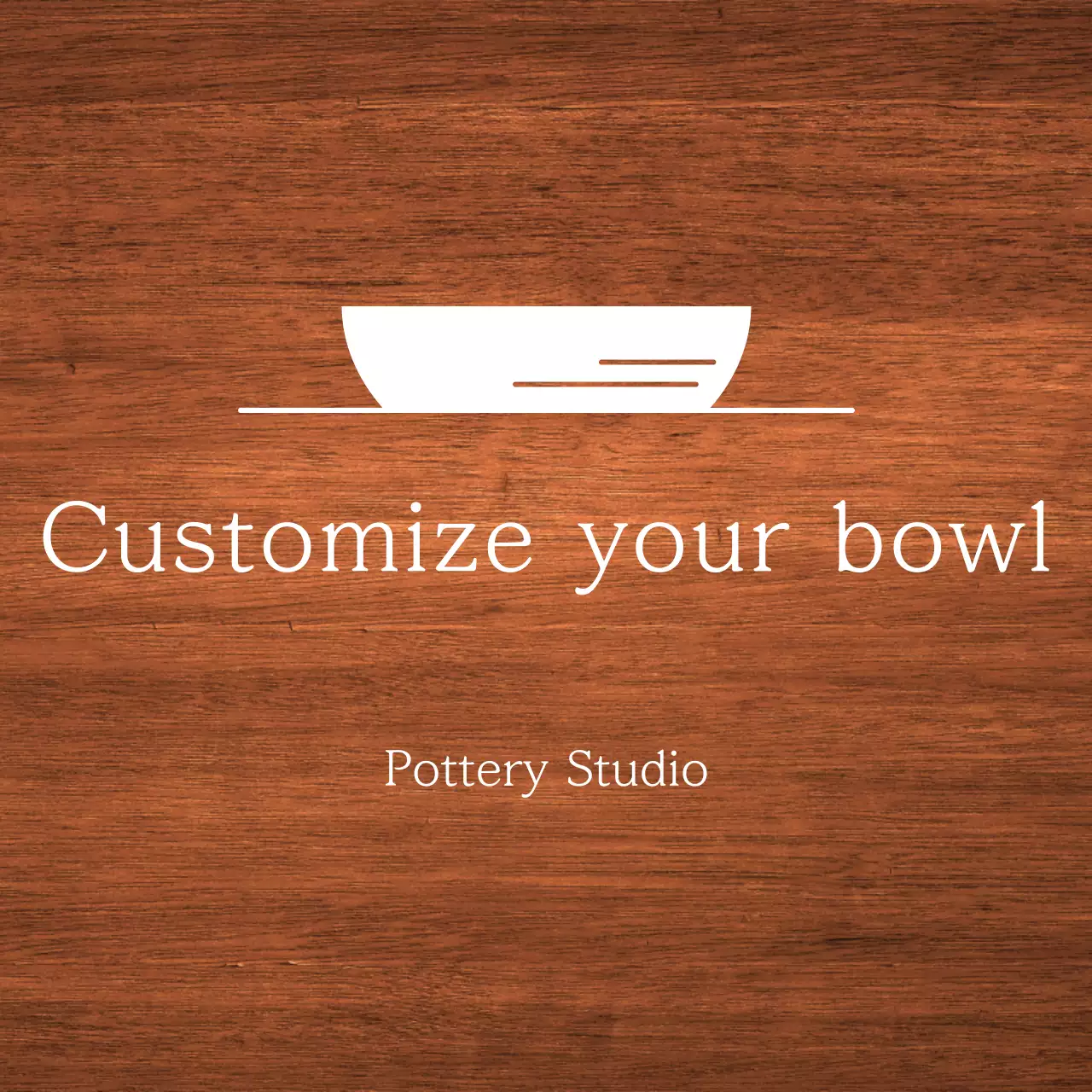 A simple workshop sign with white text and a bowl illustration