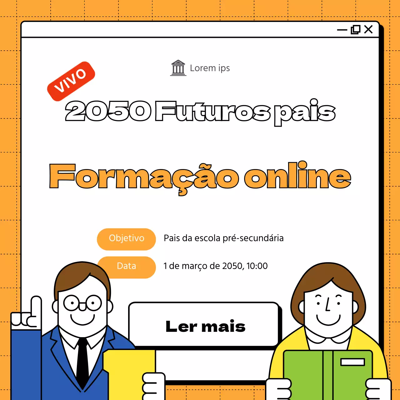 Educação em linha para futuros pais de alunos do ensino secundário com o fundo laranja da janela da Internet