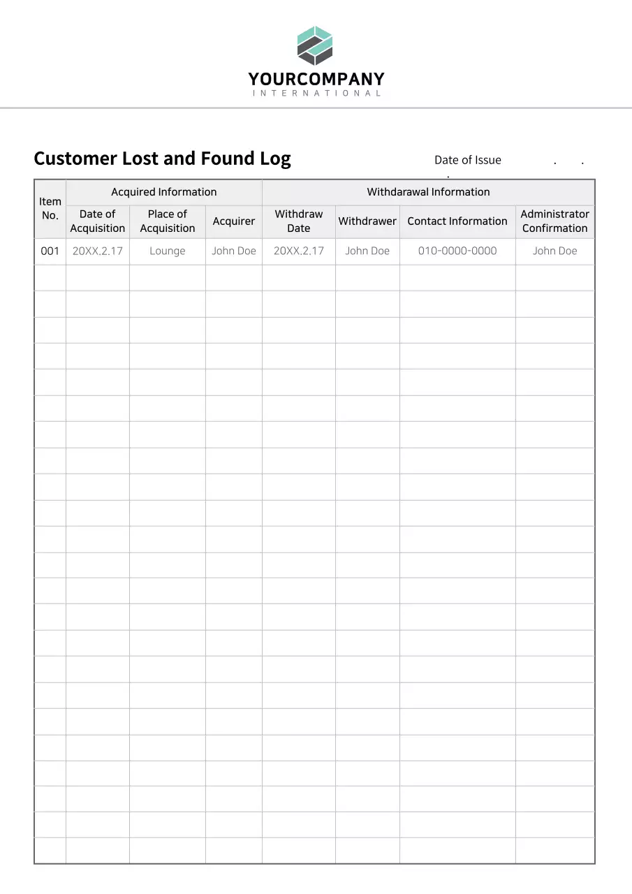 White Professional Lost And Found Log