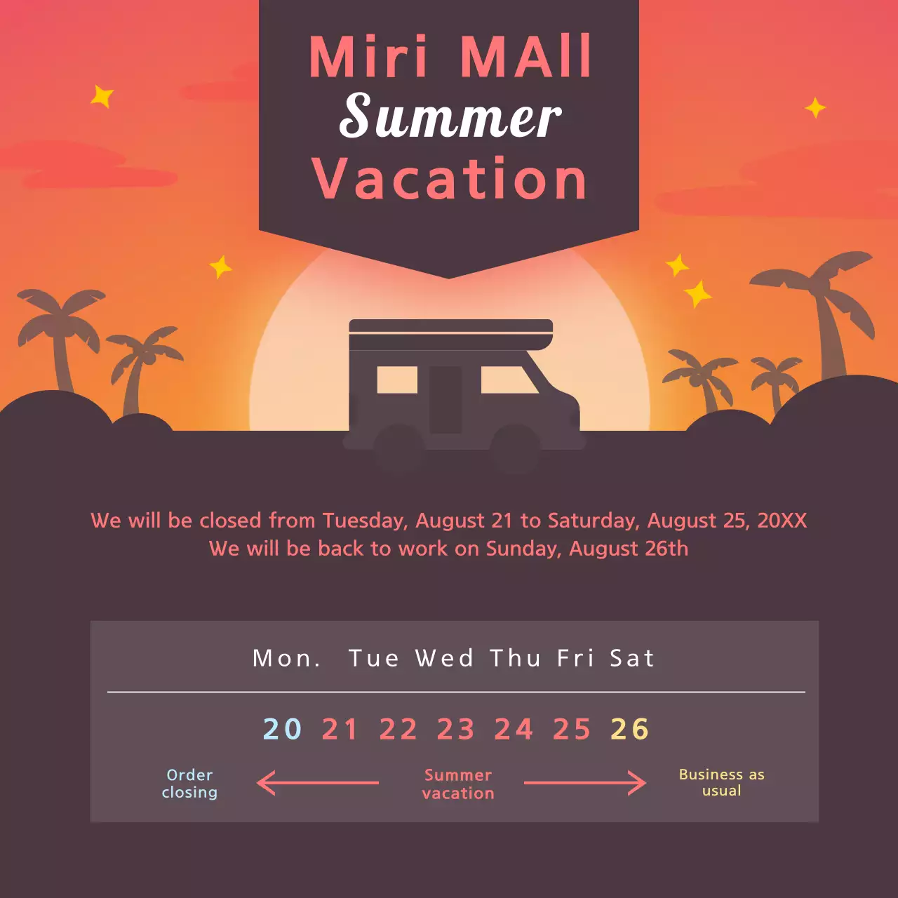 Orange Retro Vacation Announcement Instagram Post