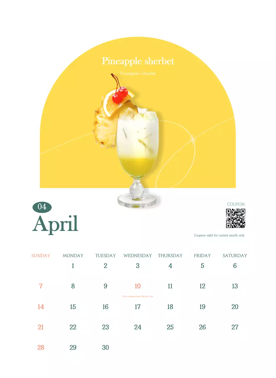 Kalender kafe dengan rekomendasi minuman bulan ini