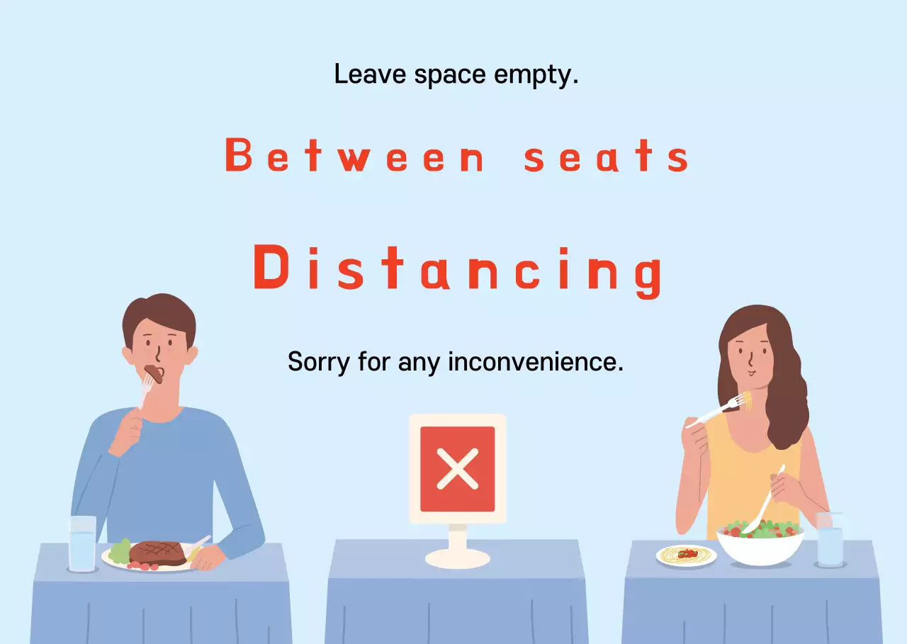 Clean illustrated red and black concept distancing signage