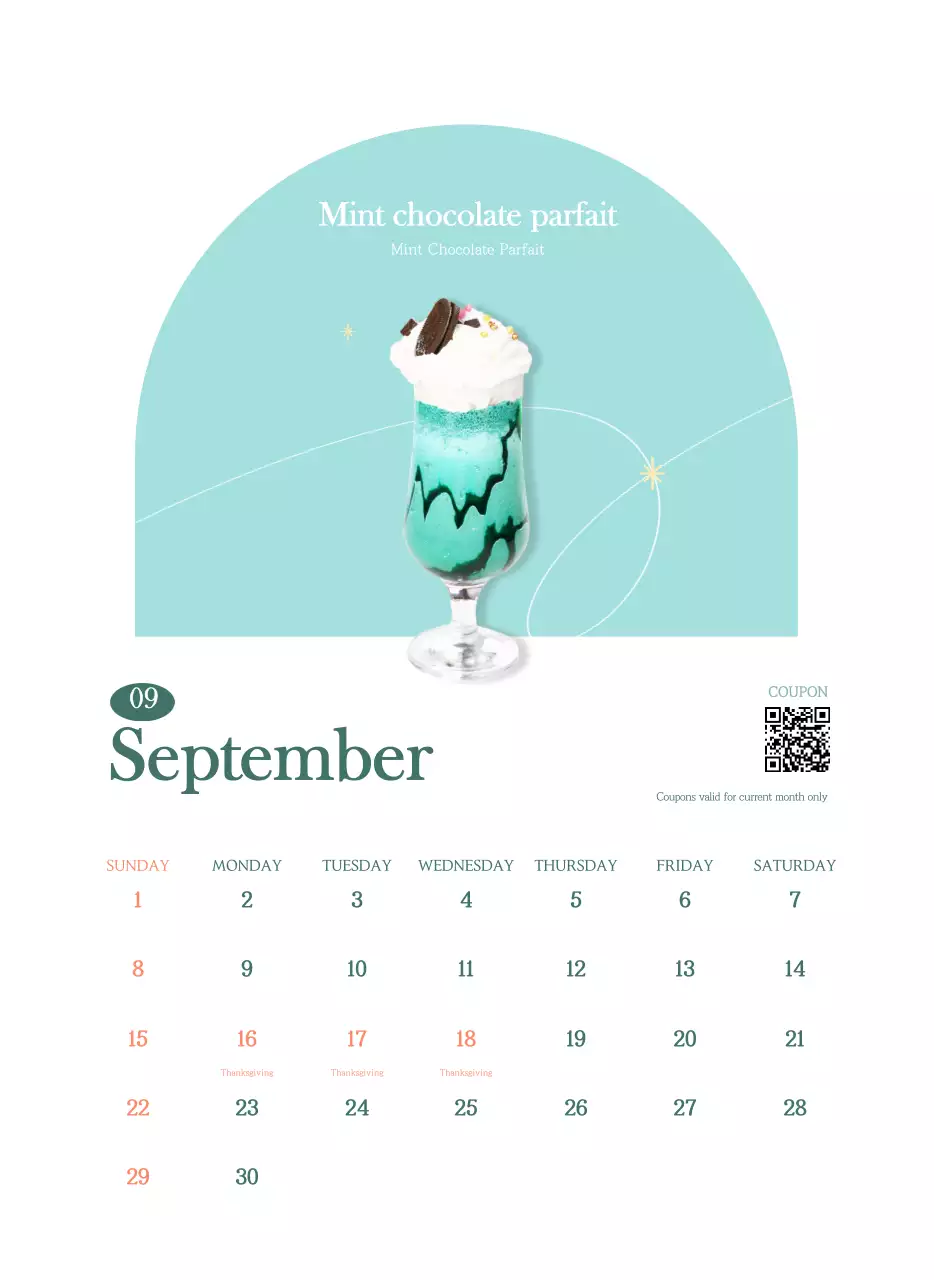 Kalender kafe dengan rekomendasi minuman bulan ini