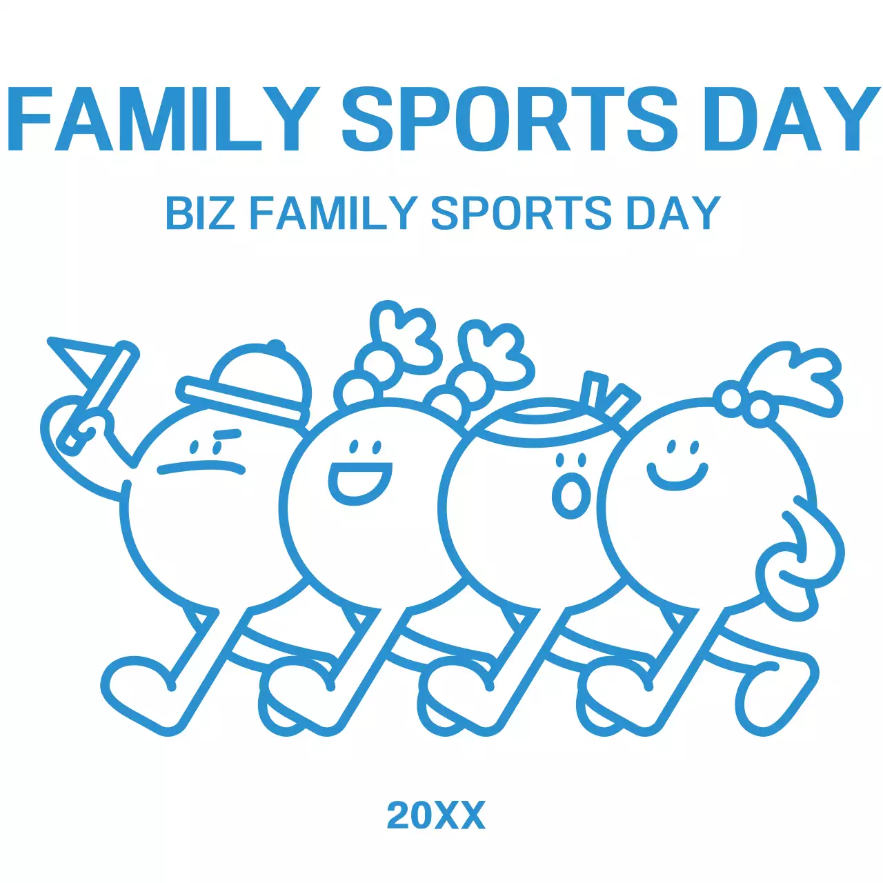 Family sports day shorts with a simple, cute illustration in blue.