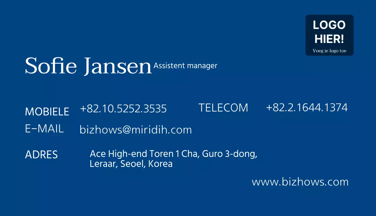 Eenvoudig blauw visitekaartje