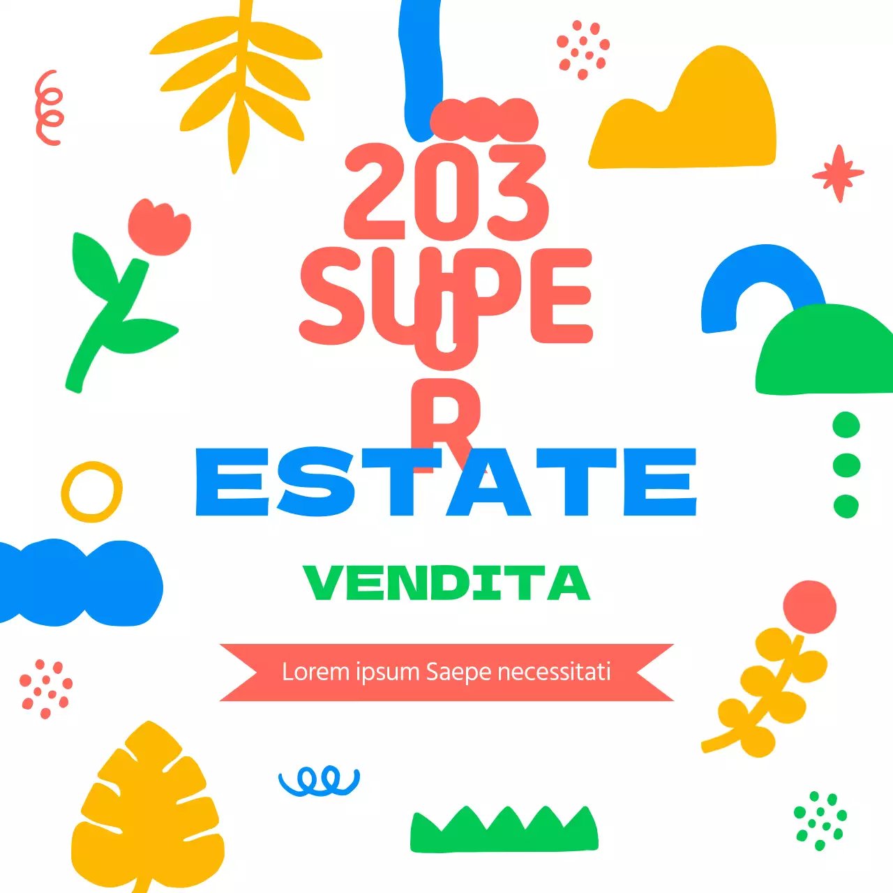 Promuovere un evento di saldi estivi bianchi e arcobaleno