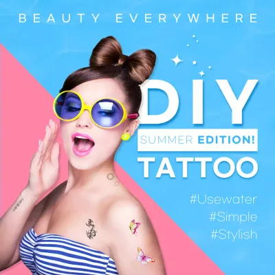 Fashion tattoo sticker promotional design in blue and pink