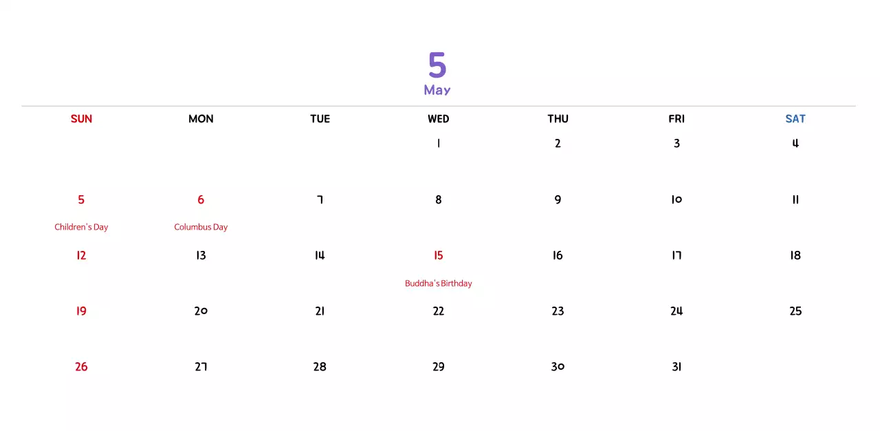 New Year's calendar with cute line illustrations