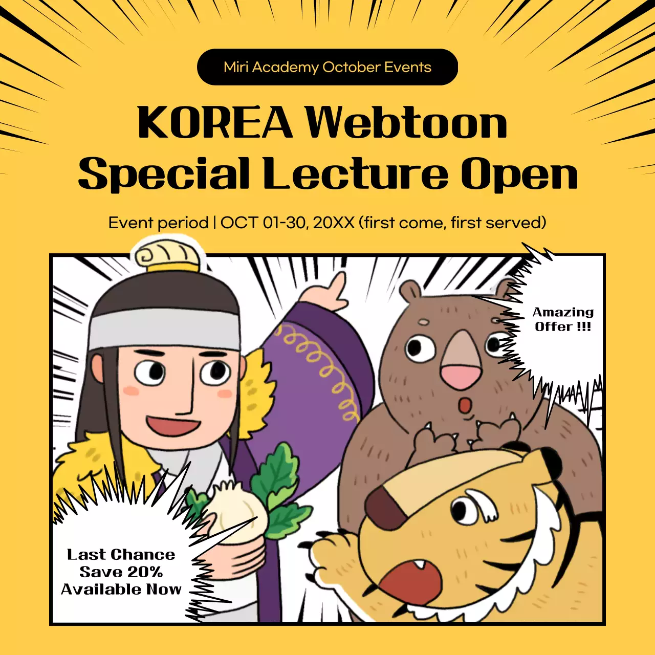 Yellow Retro Webtoon Lecture Social Media Post