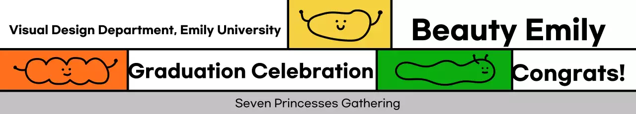 Colorful message graduation design with cute line illustrations