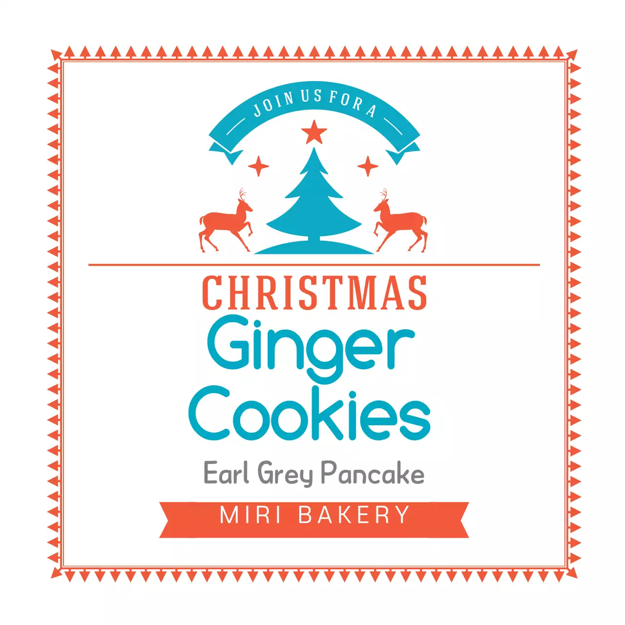 Ilustrasi langit berwarna oranye pada label roti Natal