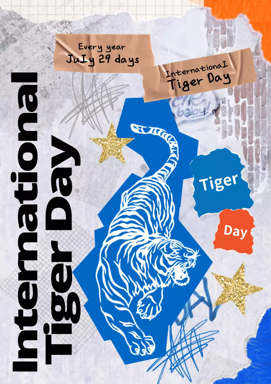 Blue Trendy Tiger Announcement Poster