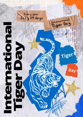 Blue Trendy Tiger Announcement Poster