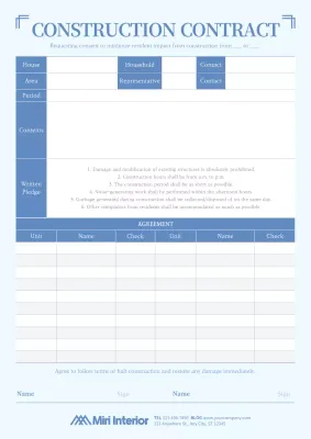 Blue Professional Construction Contract Document