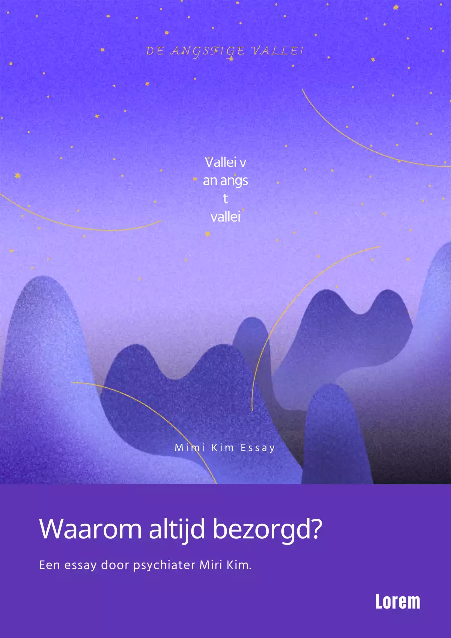 Gebogen illustratie persoonlijk essay in paars en geel