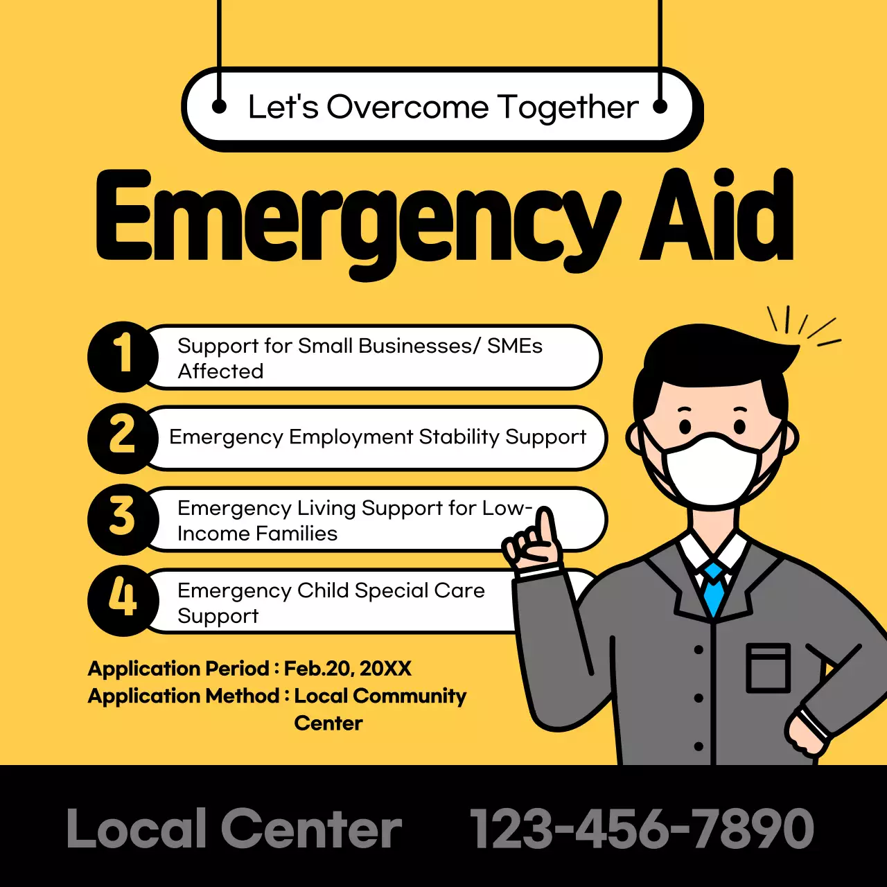 Yellow Simple Emergency Announcement Instagram Post