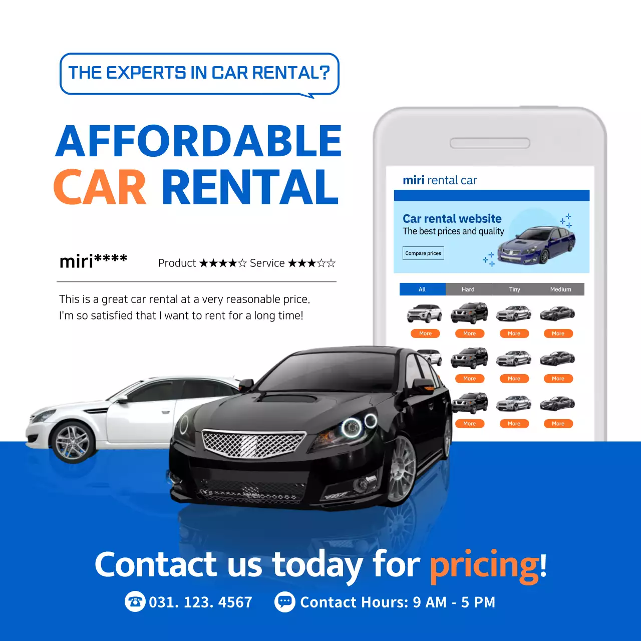 Blue Modern Car Rental Promotion Social Media Post