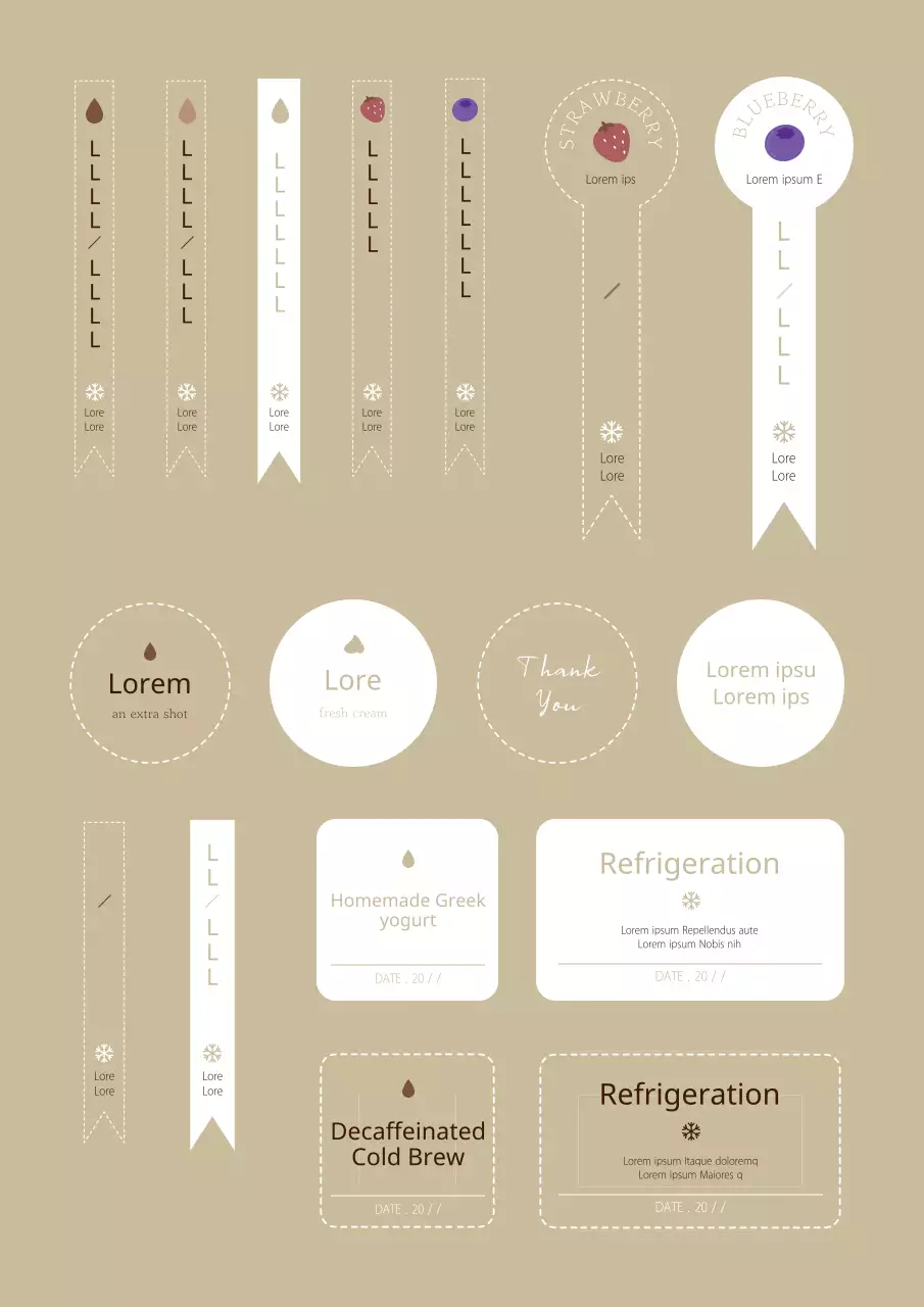 Emotionally styled label strip stickers in beige-brown