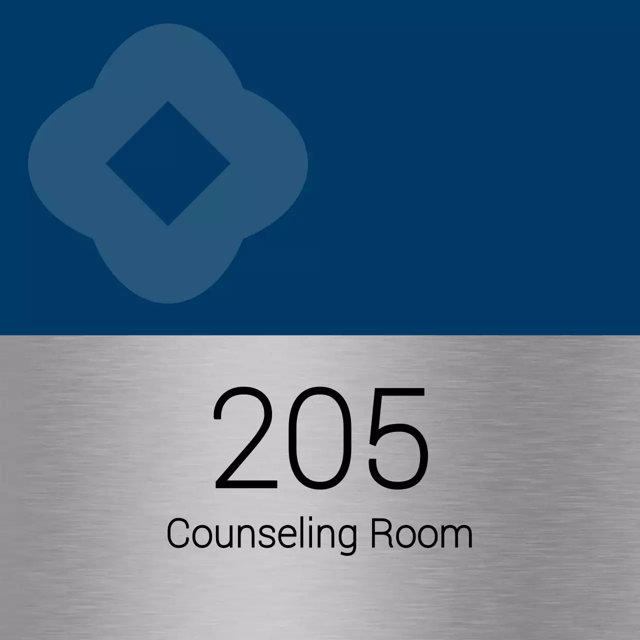 College classroom names with simple blue and black shapes as accents