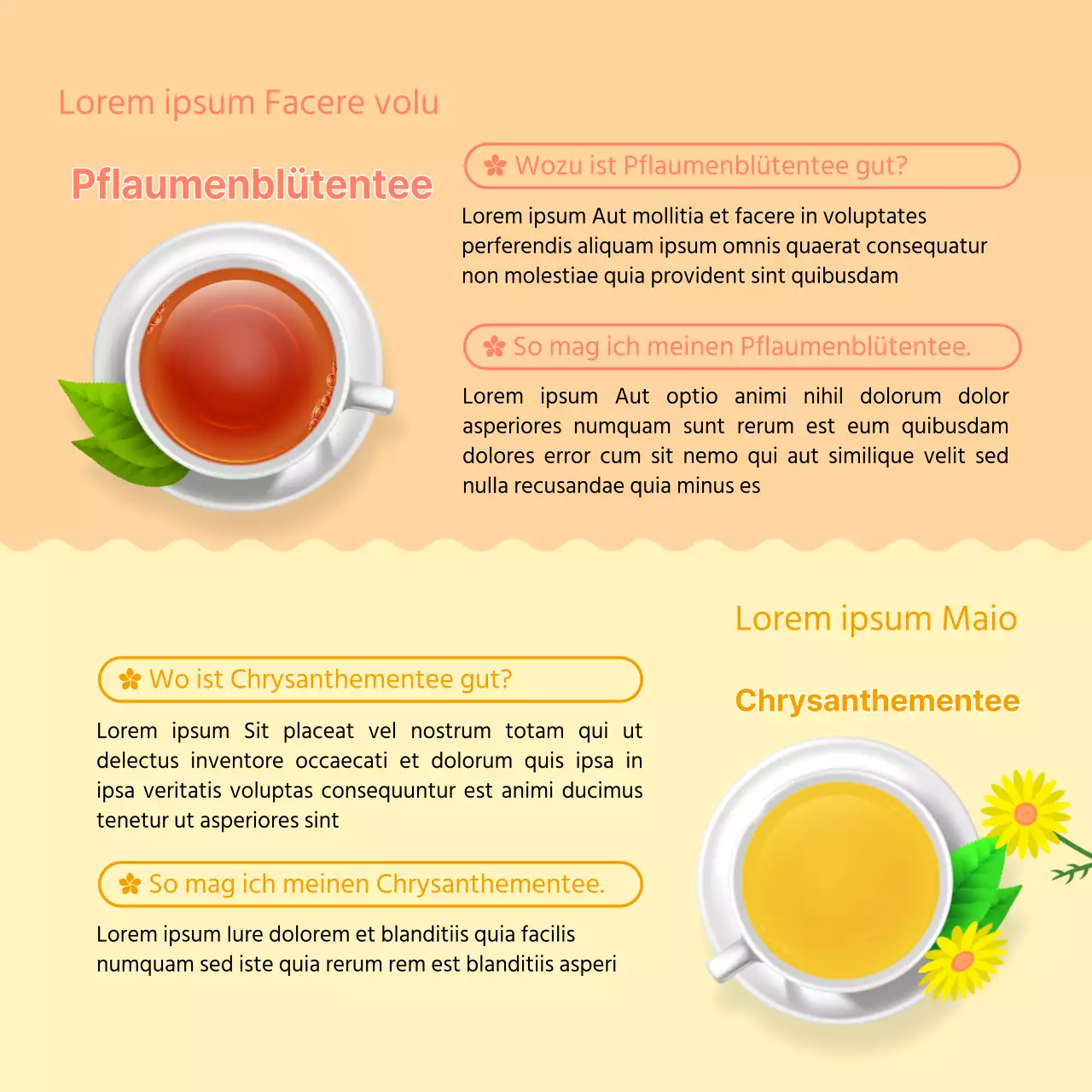 Frische, gelbe Illustrationen informieren über Frühjahrsblütentees
