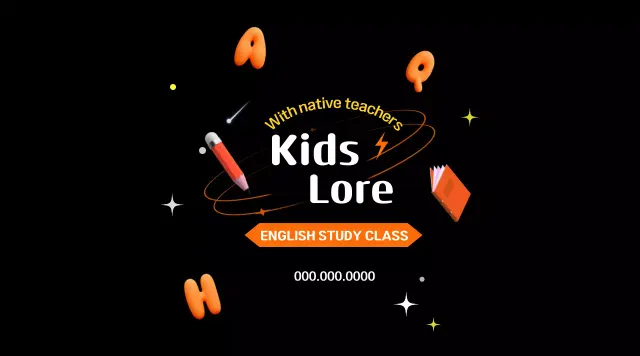 Kelas bahasa Inggris anak-anak dengan skema warna oranye dan hitam yang menarik