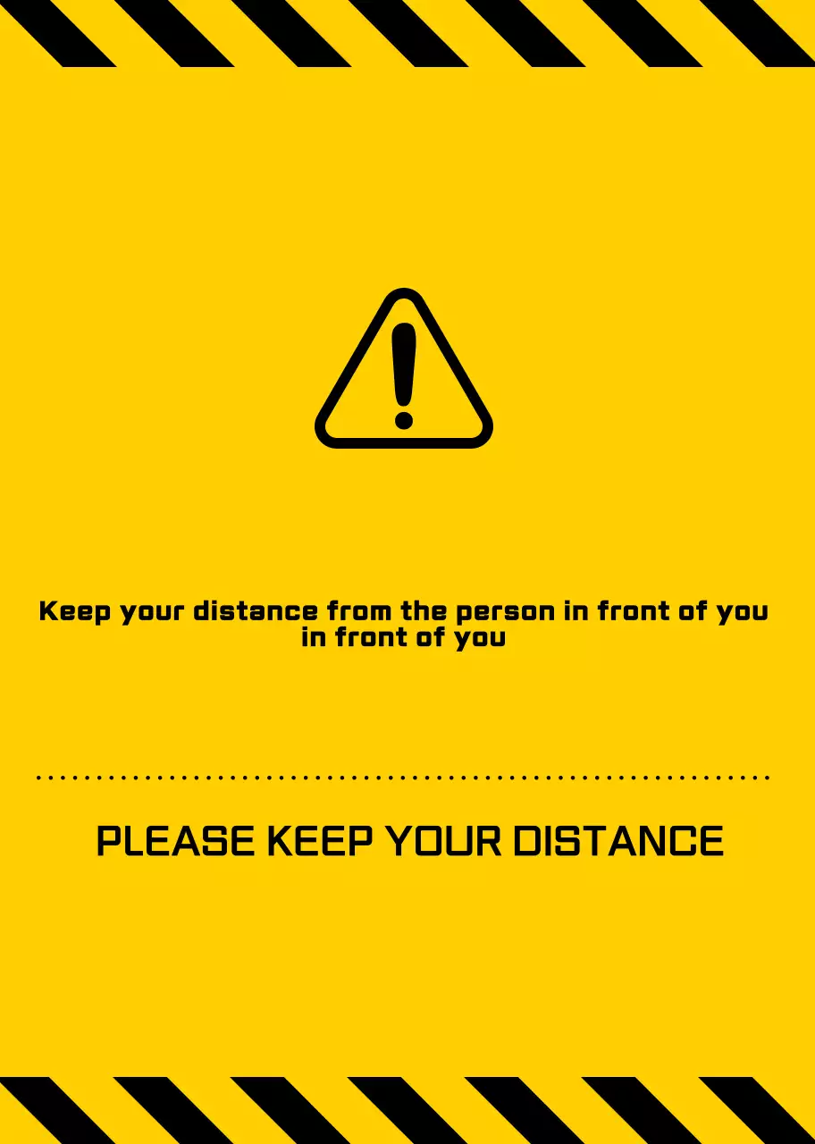 Hướng dẫn cảnh báo kiểu kết hợp văn bản và biểu tượng đơn giản và sạch sẽ màu vàng và đen để giữ khoảng cách 