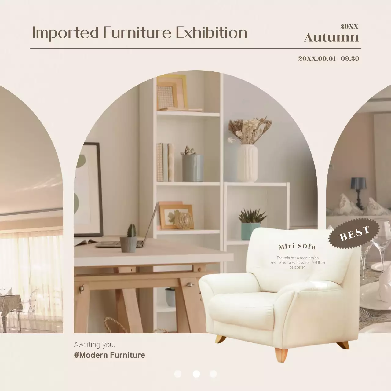 베이지색 아치 프레임의 수입가구 이벤트 홍보