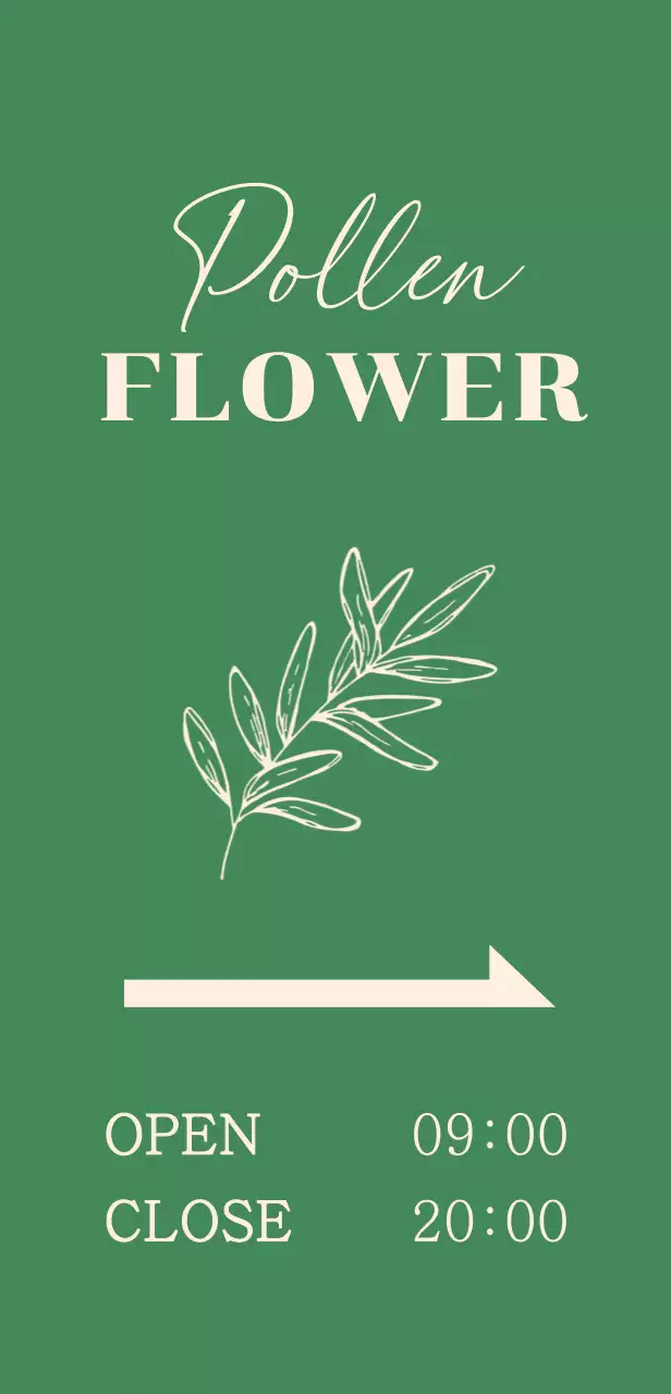 A flower shop sign with a botanical illustration on a green background