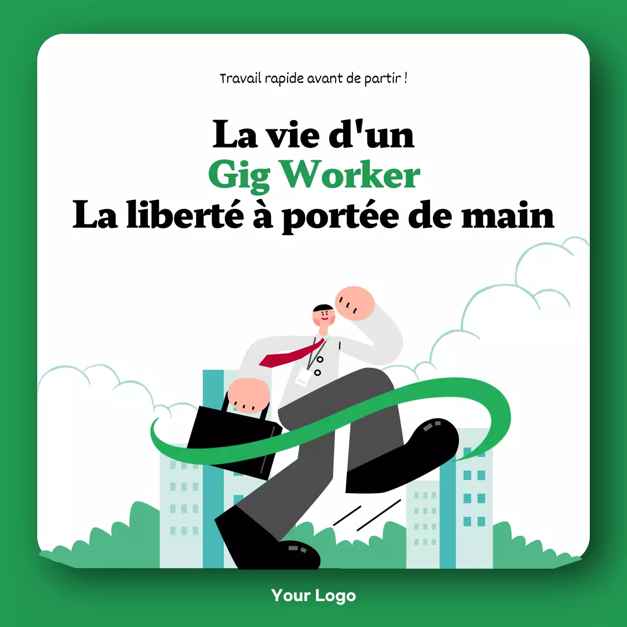 Faites la promotion de votre plateforme de travailleur indépendant avec de jolies illustrations vertes.