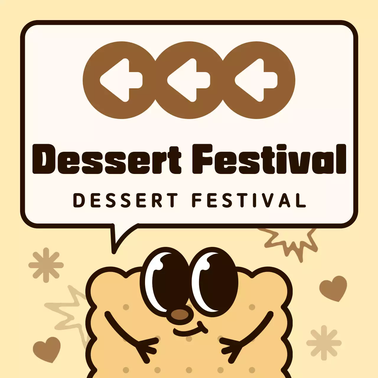 Brown and pink color combination Cute cookie characters and speech bubbles illustration style Directions to a dessert festival