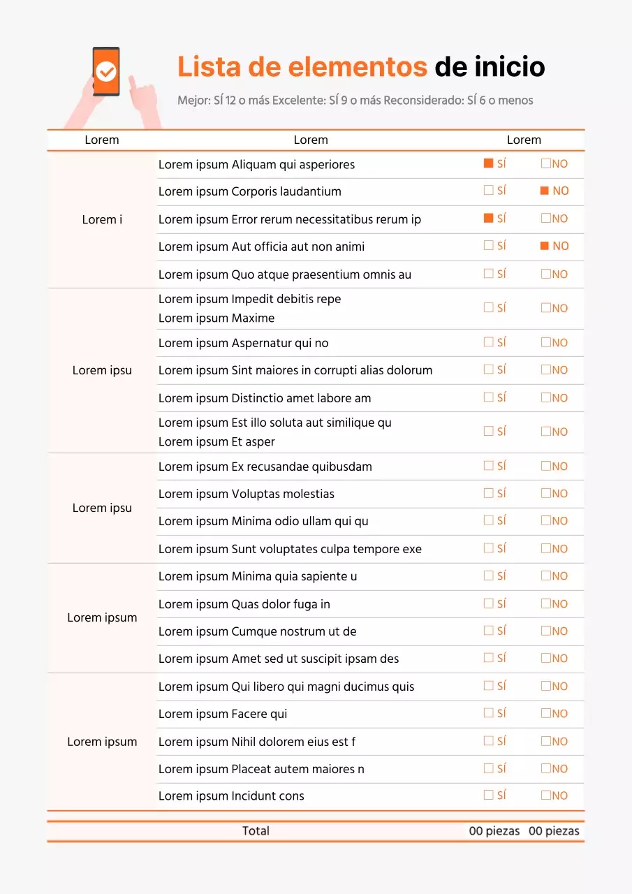 Documentación de la lista de comprobación de los elementos de puesta en marcha de Orange