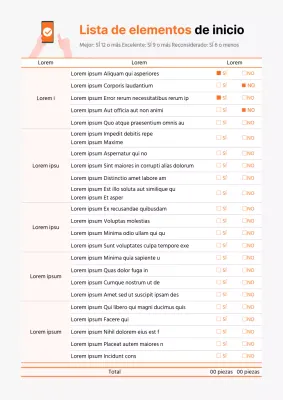 Documentación de la lista de comprobación de los elementos de puesta en marcha de Orange