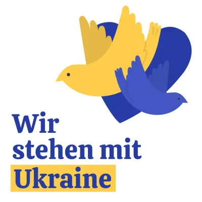 Mit gelben und blauen Tauben gegen den Krieg in der Ukraine